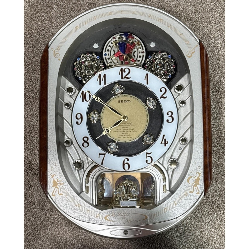 Seiko Melodies In Motion Musical Clock Hi-Fi Beatles Songs Swarovski Crystals